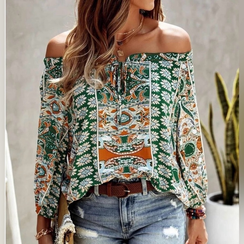BOHO FLORAL PRINT OFF THE SHOULDER BLOUSE